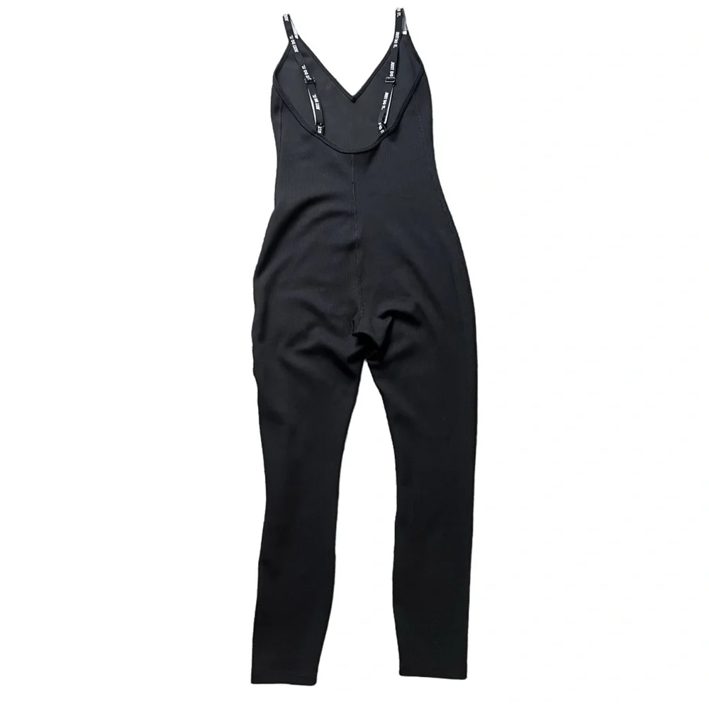 Nike One Piece Black Workout Bodysuit Jumpsuit Women Medium “Just Do It” Straps - Picture 2 of 5